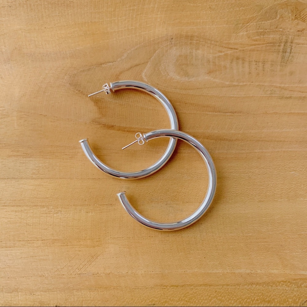 Silver Tube Hoops | 18k White Gold Filled - Picture 4 of 5